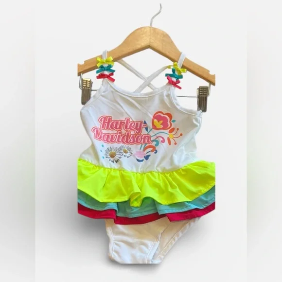 Harley Davidson Ruffle One Piece Swimsuit For Baby Girls - Picture 2 of 6